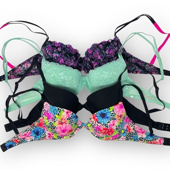 Victoria's Secret Other - Victoria’s Secret Lot of 4 Bras Push Up Demi Lace Multicolor Women’s Size 32C